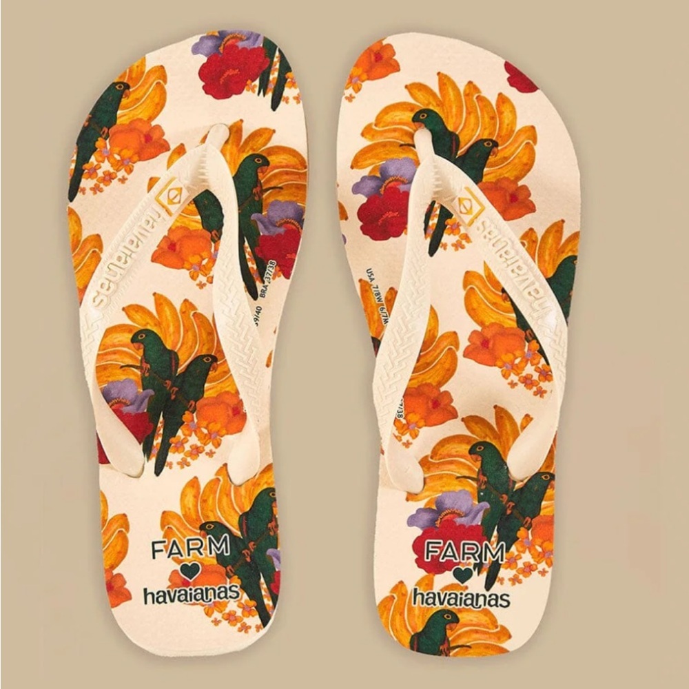 Farm Rio Banana Nest Havaianas Sandals size 11/12 boho vacation beach travel